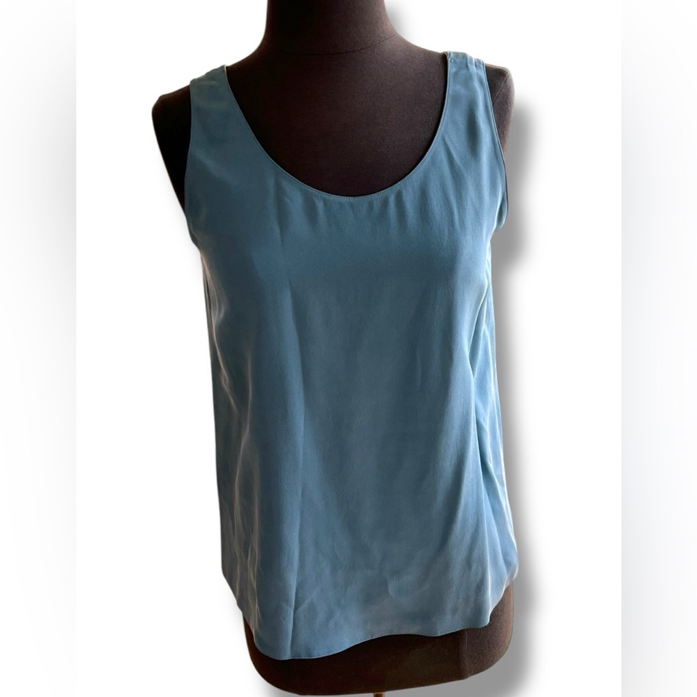 Patrick Reversible Silk Crepe Tank Top Blouse Sz 6 Dusty Blue/Stone Gray